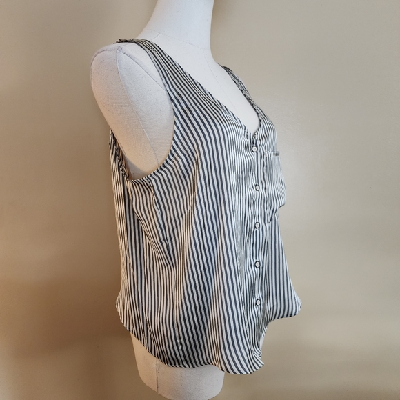 Blue/Cream Striped Silky Open Back Tank Top, Women's S - Picture 8 of 14